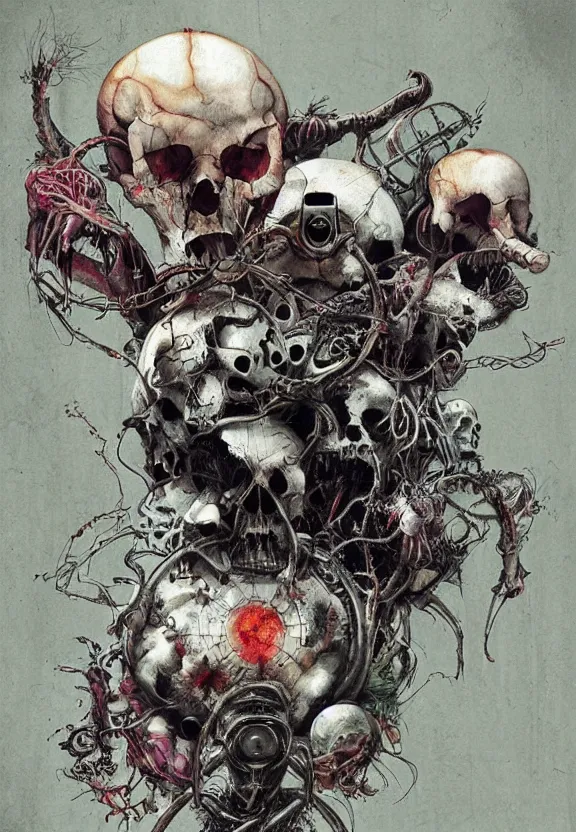 Image similar to simplicity, elegance, colorful medical devices, cameras lenses, animal skulls, radiating, minimalist environment, by ryan stegman and hr giger and esao andrews and maria sibylla merian eugene delacroix, gustave dore, thomas moran, the movie the thing, modern art, graffiti, saturated, in the style of bill sienkiewicz