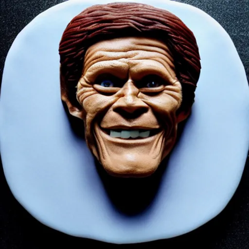 Prompt: photo of a cake in the shape of willem dafoe