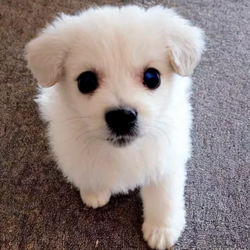 Image similar to cute smol fluffy puppy big big beady eyes