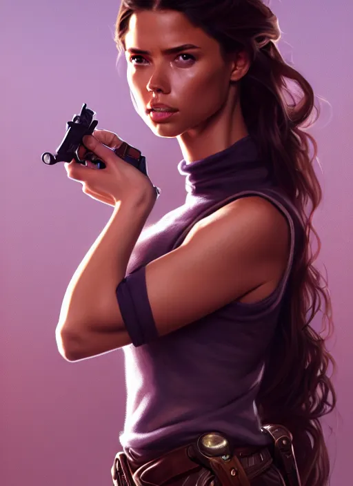 Image similar to portrait of a full body of beautiful young female detective, d & d, sleeveless turtleneck, fantasy, flat lighting, intricate, highly detailed, digital painting, artstation, concept art, smooth, sharp focus, illustration, adriana lima, art by simon bisley and greg rutkowski and alphonse mucha, natural tpose