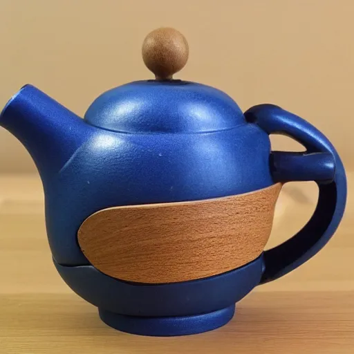 Prompt: teapot : 1, wood : 7 by elunmusk : 2, blue print : 5