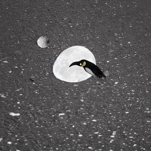 Prompt: penguin moon landing