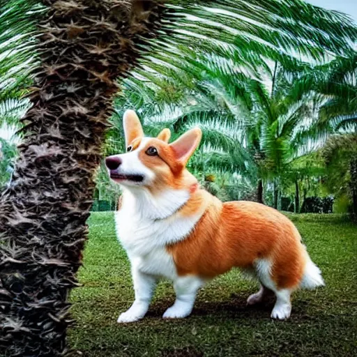 Image similar to corgi in a palm tree