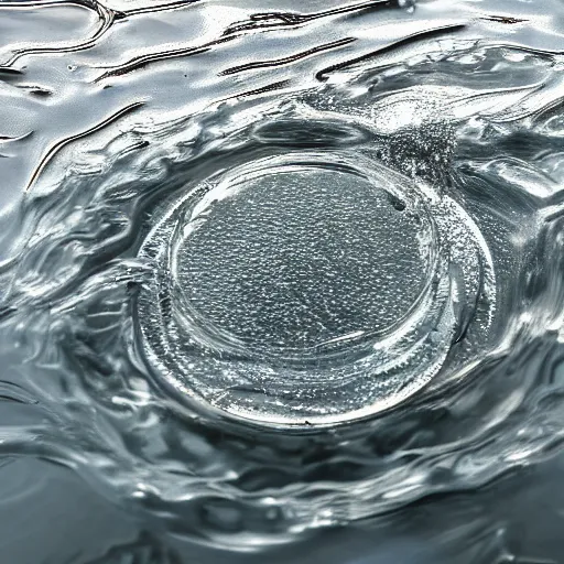 Image similar to perfume bottle emerging from water causing circular serene artistic ripples