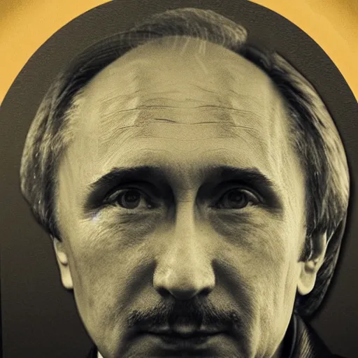 Image similar to vision of ezekiel with vladimir putin, macro head portrait centered