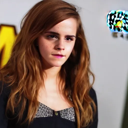 Prompt: Emma Watson furious and screaming at her monitor after wiping on a raid boss in World of Warcraft