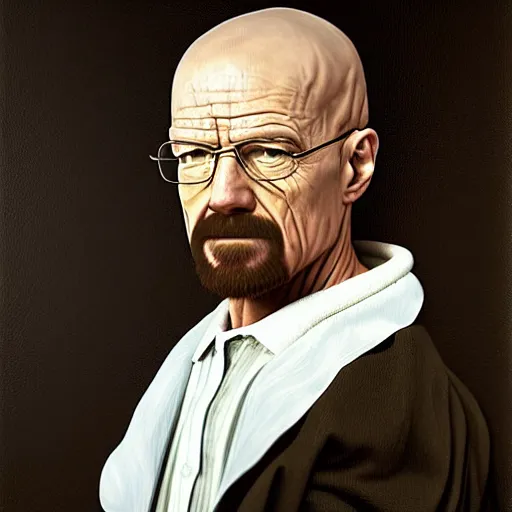 Image similar to walter white oil painting by caravaggio. baroque style. highly detailed.