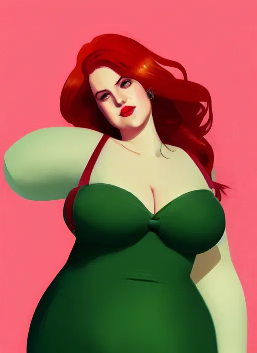 Image similar to full body portrait of teenage cheryl blossom, obese, bangs, green eyes, sultry, realistic, red hair, sultry smirk, wavy hair, pink skirt, fat, intricate, elegant, glowing lights, highly detailed, digital painting, artstation, concept art, smooth, sharp focus, illustration, art by wlop, mars ravelo and greg rutkowski