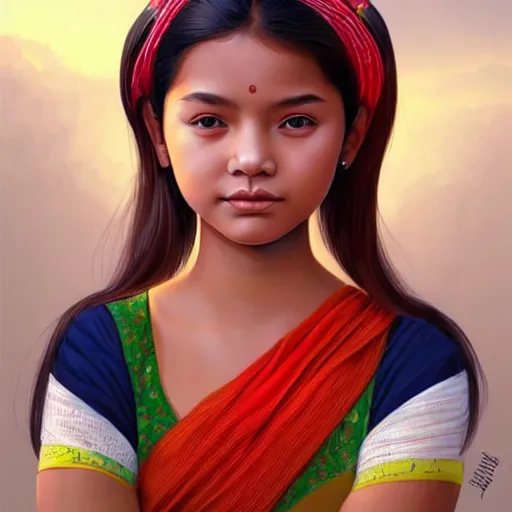 Prompt: beautiful young assamese bihu girl portrait by artgerm trending on artstation ; award winning