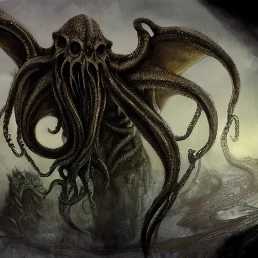 Prompt: hyperdetailed concept art of cthulhu, stunningly atmospheric, coherent character illustration, by jon foster
