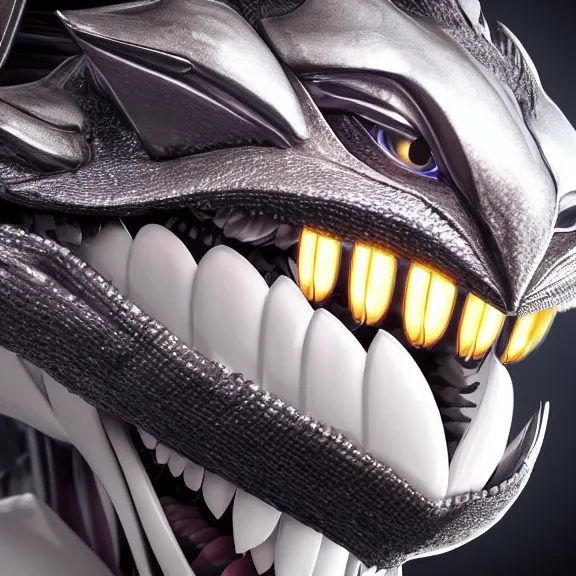 Image similar to close up mawshot of a cute elegant beautiful stunning anthropomorphic female robot dragon, with sleek silver metal armor, glowing OLED visor, facing the camera, the open maw being highly detailed and soft, with a gullet at the end, you looking into the maw, food pov, micro pov, vore, digital art, pov furry art, anthro art, furry, warframe art, high quality, 3D realistic, dragon mawshot, maw art, macro art, micro art, dragon art, Furaffinity, Deviantart, Eka's Portal, G6