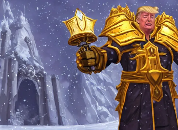 Image similar to donald trump as king of ironforge, world of warcraft