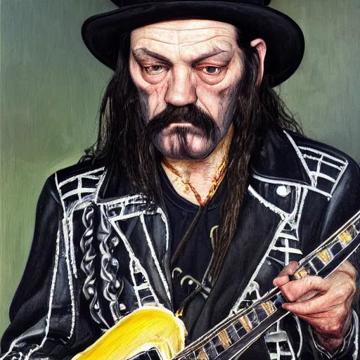 Image similar to high quality high detail painting by lucian freud, hd, portrait of lemmy from motorhead