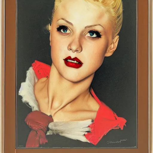 Image similar to beautiful blonde female VAMPIRE portrait, norman rockwell, craig mulins, trending on pxiv, scary