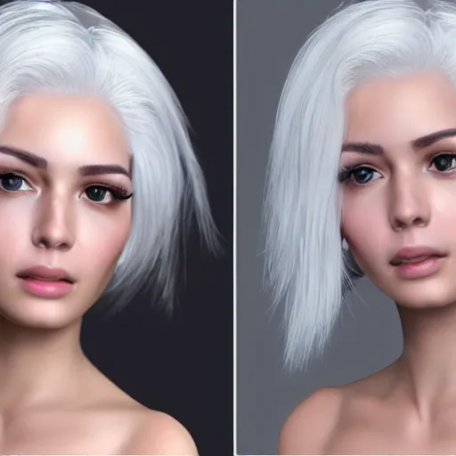 Prompt: Unbelievably realistic 3d portrait of beautiful girl with white hair. NVIDIA hairworks. RTX