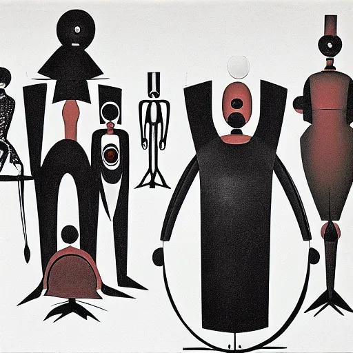 Image similar to strange beings in a common space, Oskar Schlemmer, futurism, Bauhaus