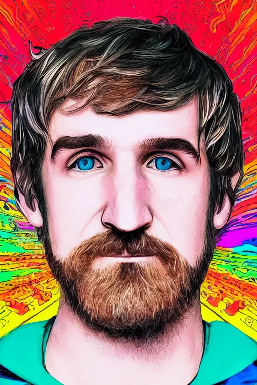 Image similar to inspirational style hope poster of bo burnham with beard, psychedelic colors, highly detailed, realistic, loving