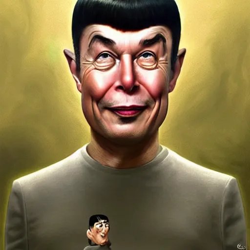 Image similar to Elon Musk as Spock Funny cartoonish by Gediminas Pranckevicius and mort drucker Tomasz Alen Kopera, masterpiece, trending on artstation