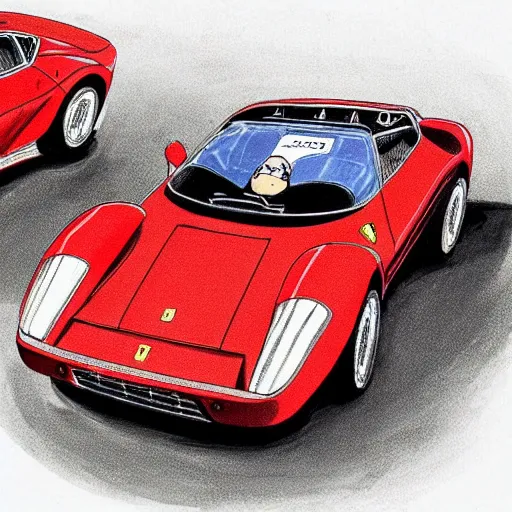 Image similar to ferrari drawn by hayao miyazki and satoshi