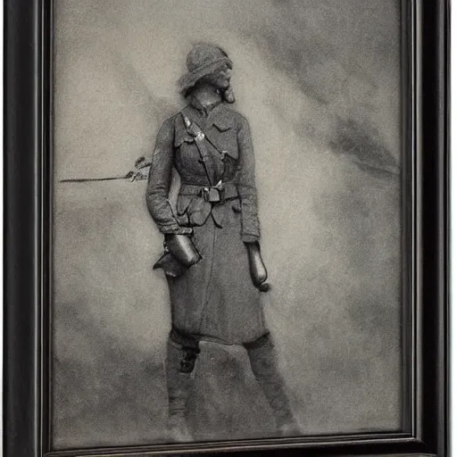 Image similar to ww 1 action heroine, by alfred stevens in charcoal