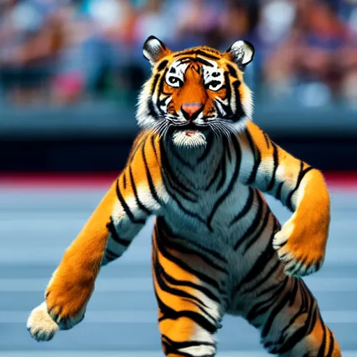 Image similar to a tiger ballerina, award winning photograph, ESPN, Olympics, 60mm