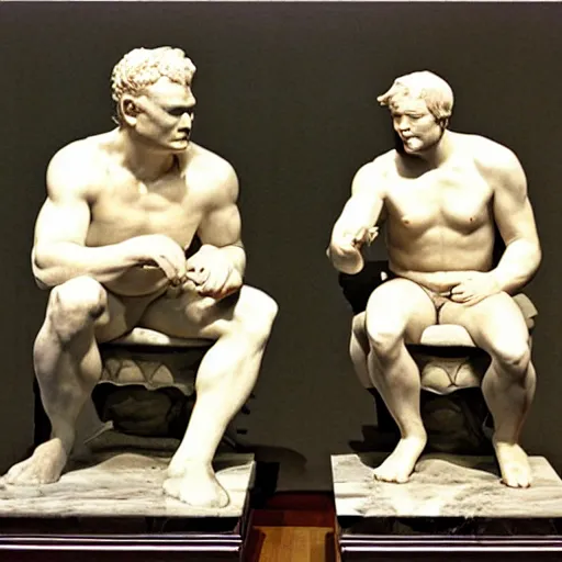 Image similar to conan o'brien and andy richter, by auguste rodin, marble