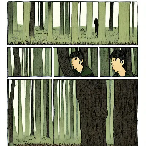 Image similar to boy in the woods by adrian tomine