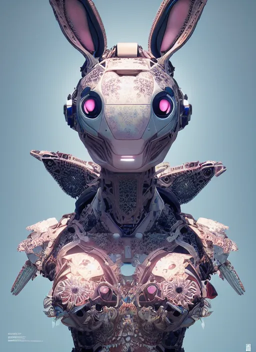 Image similar to symmetry!! portrait of a hybrid robot bunny, floral! horizon zero dawn machine, intricate, elegant, highly detailed, ray tracing, digital painting, artstation, concept art, smooth, sharp focus, illustration, art by artgerm and greg rutkowski and alphonse mucha, 8 k