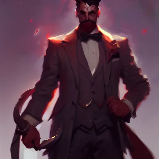 Image similar to concept art of league of legends gentleman from hell, greg rutkowski, trending on artstation, highly detailed, ambient lighting