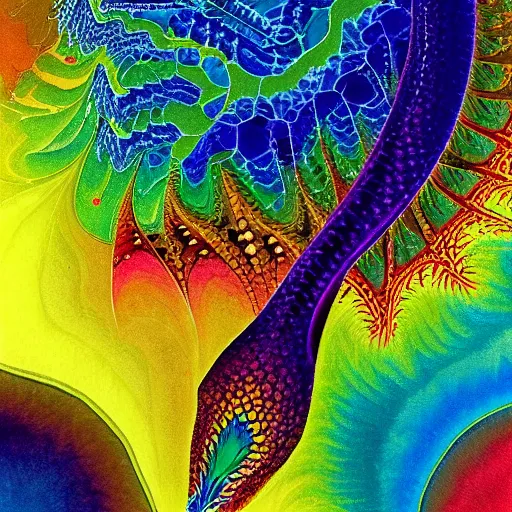 Image similar to watercolour colourful newton fractal depicted as a mythic animal by archibald thorburn, under the sea, fantasy