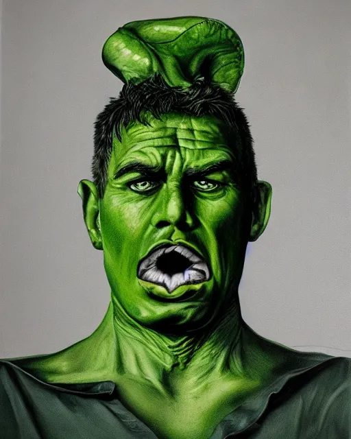 Image similar to green sad devil by peter andrew, hyperrealism