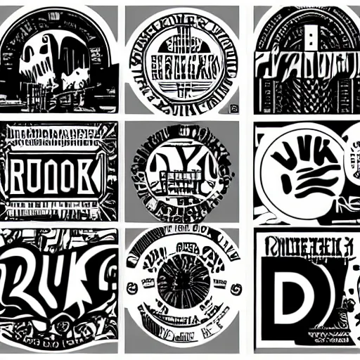 Image similar to black on white graphic design stickers in style of david rudnick, eric hu, acid, y 2 k