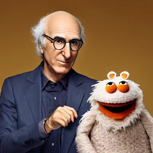 Image similar to larry david as a muppet. highly detailed felt. hyper real photo. 4 k.