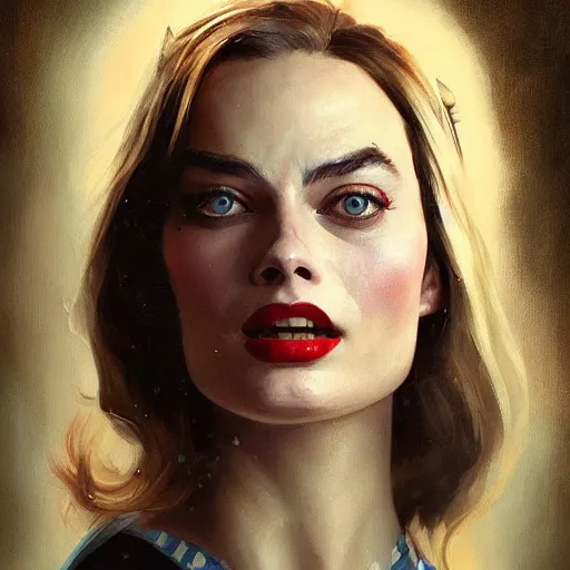 Image similar to margot Robbie as bat girl, painting, by Stanley Artgerm Lau, artstation, greg rutkowski, thomas kindkade, alphonse mucha, loish, norman Rockwell,