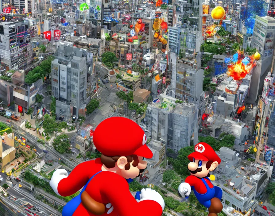 Prompt: giant mario destroying the city in japan, realistic 3 d, hd, hdr, ue 5, ue 6, unreal engine 5, cinematic 4 k wallpaper, 8 k, ultra detailed, by popular digital, details, beautiful image ever created, high resolution, artstation, award winning