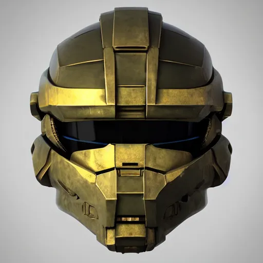 Image similar to Symmetrical helmet of master chief from HALO with exquisite ornate details, stunning lighting, highly detailed, ultra realistic, octane render, IMAX