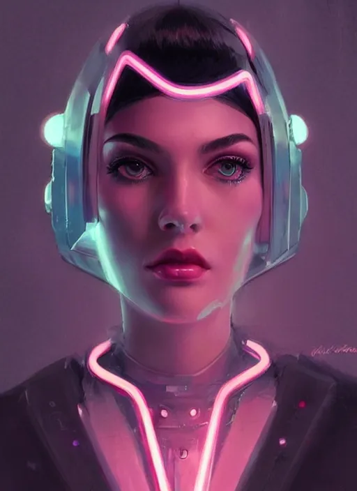 Image similar to portrait of female humanoid, intricate, retro 6 0 s cyberpunk high fashion, elegant, cyber neon lights, highly detailed, digital photography, trending in artstation, trending in pinterest, glamorous pose, concept art, smooth, sharp focus, art by artgerm and greg rutkowski