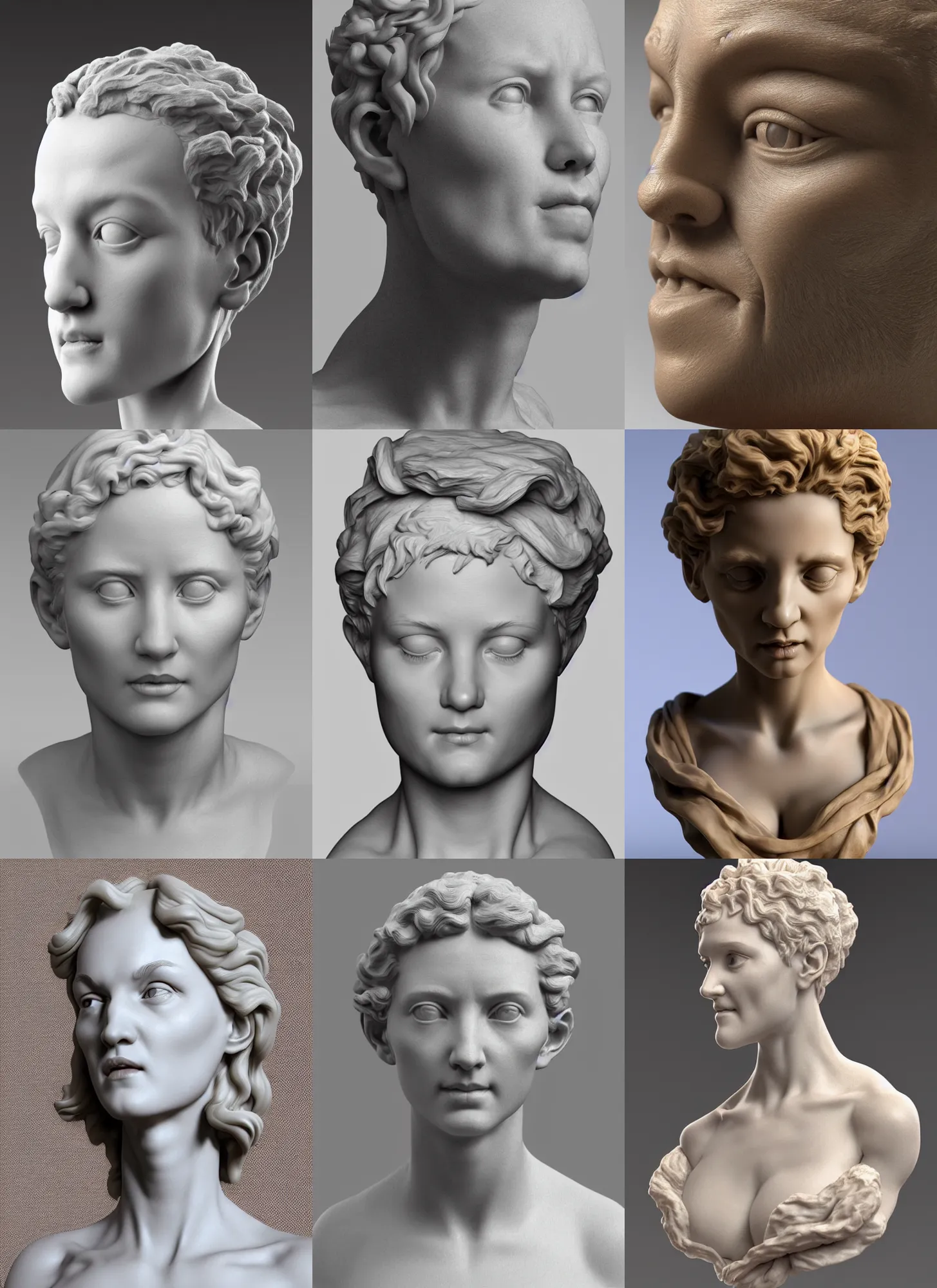 Prompt: 3D resin miniature sculpture by Michelangelo and Jean-Baptiste Carpeaux, white woman, prefect symmetrical face, academic art, realistic, 8K, Introduction factory photo, Product Introduction Photo, Hyperrealism. Subsurface scattering, raytracing, Octane Render, Zbrush, simple background