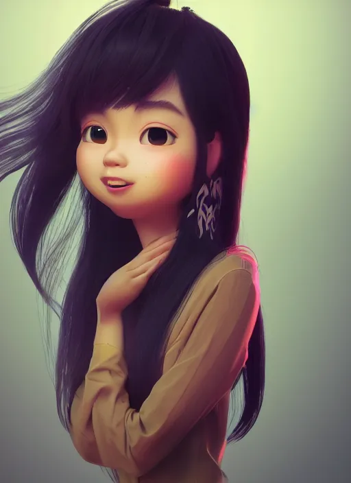 Image similar to a cute asian girl singing, flowing hair in the style of pixar animation, full body shot, award winning, hyper detailed, studio lighting, artstation, octane renderer, unreal engine