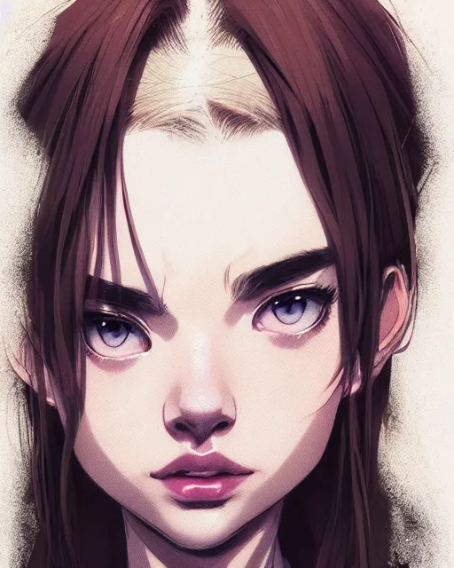 Image similar to portrait Anime Imogen Poots, skins, cute-fine-face, pretty face, realistically shaded, Perfect face, fine details. Anime. skins, realistic shaded lighting by Ilya Kuvshinov, katsuhiro otomo, ghost-in-the-shell, magali villeneuve, artgerm, rutkowski, WLOP Jeremy Lipkin, Giuseppe Dangelico Pino, Michael Garmash, Rob Rey