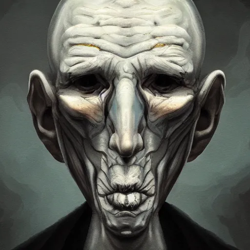 Image similar to eerie portrait of creepy pale old man with fish like facial features and gills in his neck, painted, fish man, trending on art station, love craftian, dark lighting