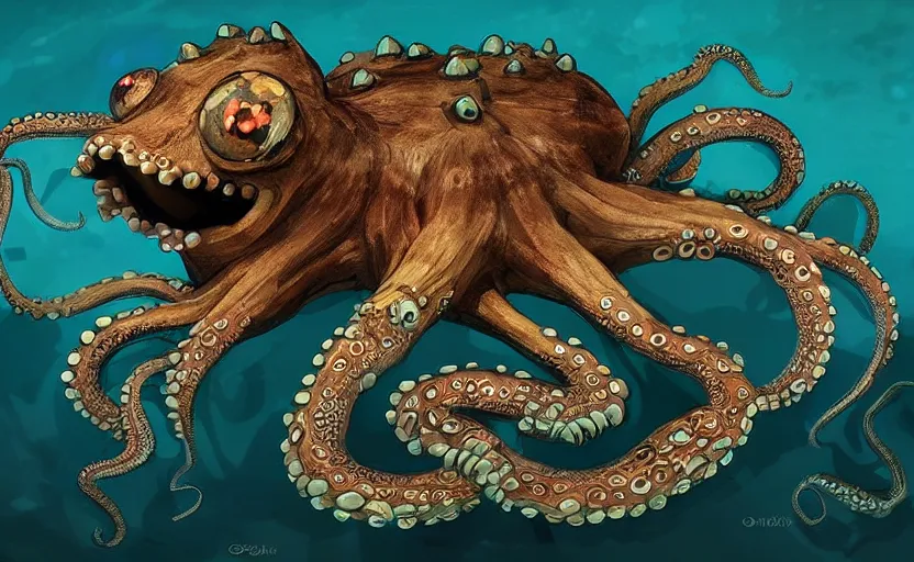 Prompt: octopus crocodile monster, character design, concept art, artstation