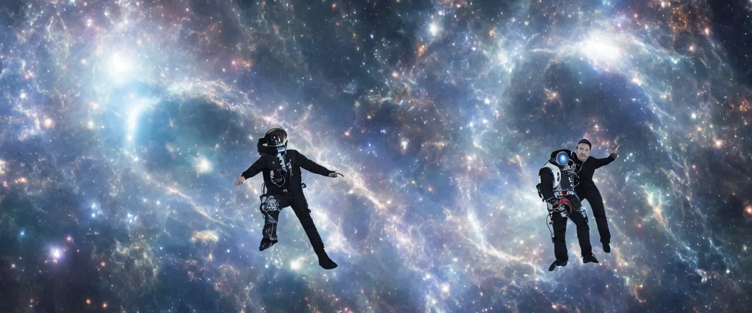 Image similar to a photo of elon musk floating through deep space without a space suit, 4 k, 8 k, ultra hd