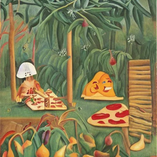 Prompt: Pizza Party by Henri Rousseau