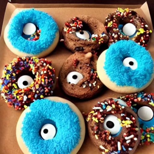 Prompt: cookie monster donuts