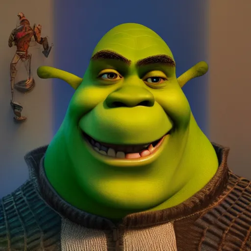 Prompt: Shrek is the trollface, hyperdetailed, artstation, cgsociety, 8k