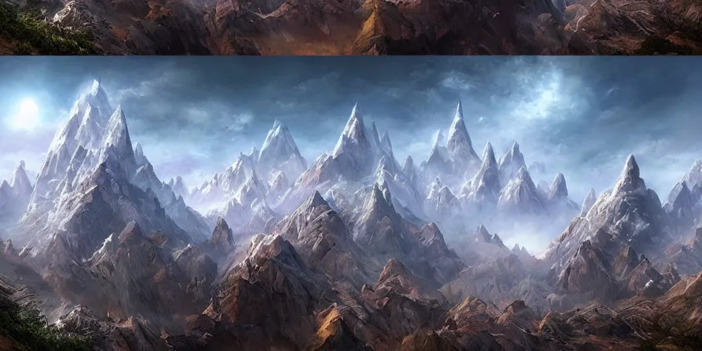 Image similar to beautiful matte painting of a fantasy mountains