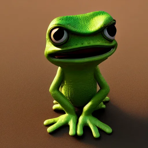 Image similar to perfectly accurate miniature figure of pepe the frog wearing jeans and a black leather jacket, soft textures, skin texture, clothing, 3d sculpture, textured, fine detail, lifelike, photo, high resolution, octane render, post processing, after effects, trending on artstation