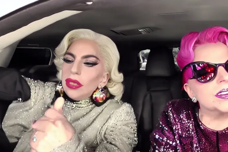 Image similar to lady gaga and judy garland carpool karaoke