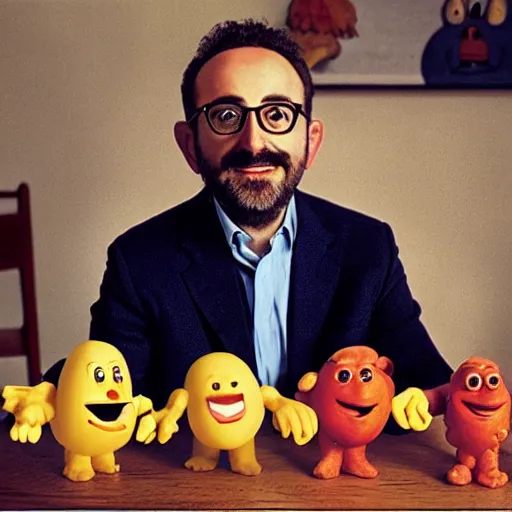 Image similar to a photograph of charles michel playing with mister potato head, by annie liebowitz